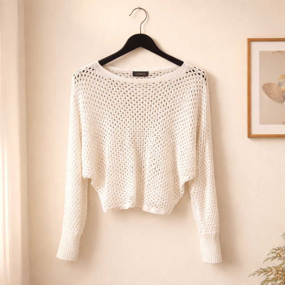 Express‎ White Crochet Open Knit Sweater Womens Small Beachy Boho Layering - Picture 10 of 10
